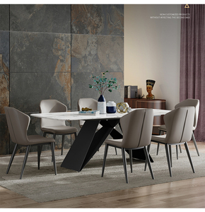 意式岩板餐桌椅 设计师风格马肚形餐桌 （家庭饭桌6人）C292#